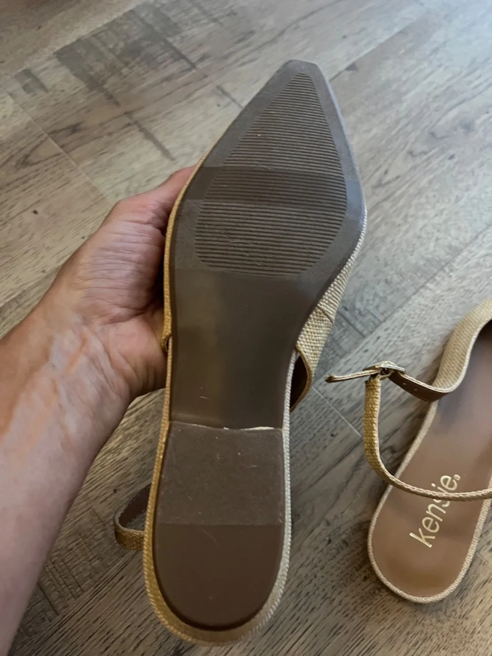 Kensie Woven Slingback Flats Rhinestone Buckle Neutral Tan Estimated Size 8M